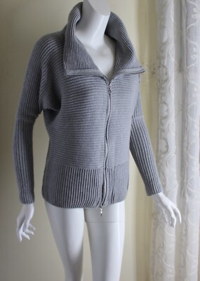 Boston Proper Sz M Ribbed Gray Cowl Neck Boxy Cotton Ribbed