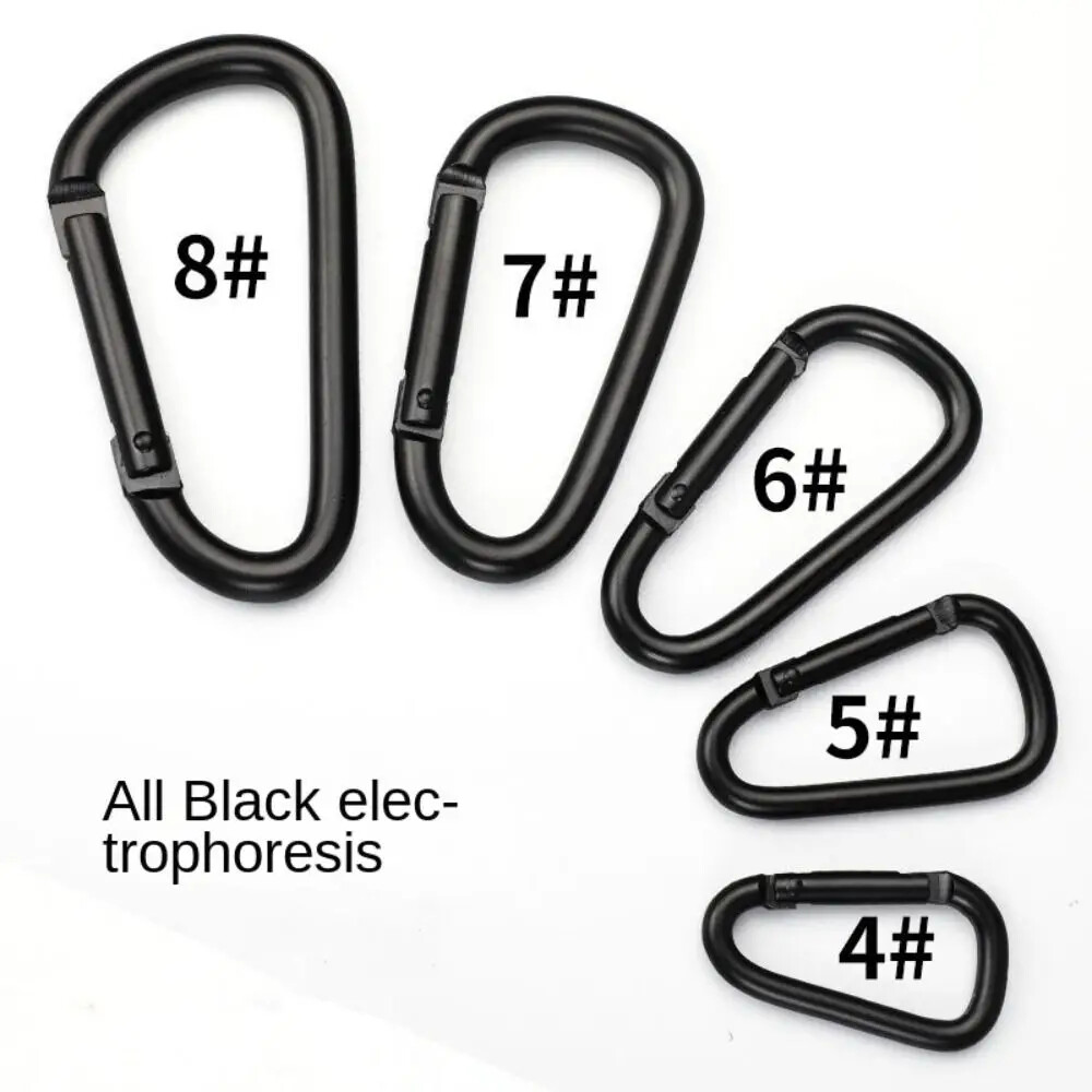 5pcs Black Aluminum Alloy Carabiner Clips for Keys Camping Climbing Gear