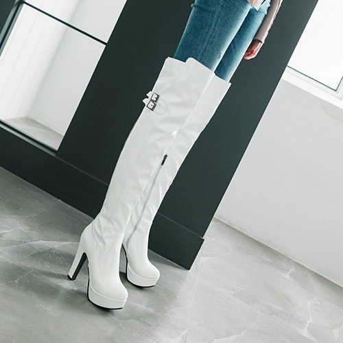 Mujeres Damas Botas hasta el Muslo Sobre la Rodilla Fiesta Elastizadas Tacón Bloque Talla 32-48 - Imagen 8 de 14