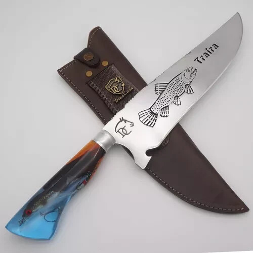 Faca Cuchillo Knife Artesanal 10" Doma Criola Traíra isca Peixe Barbecue BBQ - Picture 1 of 8