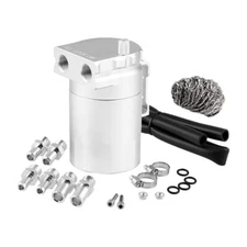 Sliver Aluminum Baffled Oil Catch Can Tank Reservoir Breather Kit with Fittings