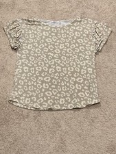 Andree by Unit Womens Shirt Size Medium Beige Animal Print Ruffle Sleeve