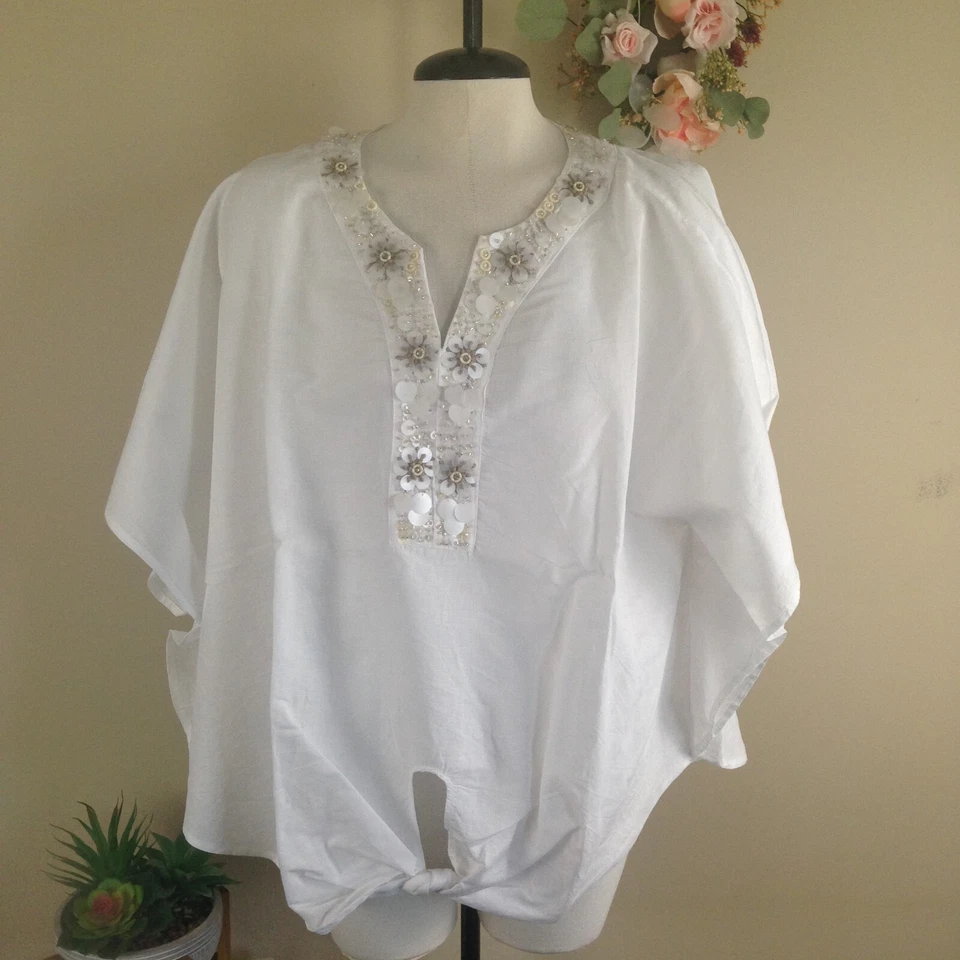 Chico's Alabaster Size 3P (16-18) Tie Front Summer Top Linen Blend Beach Cruise - Image 2 of 4