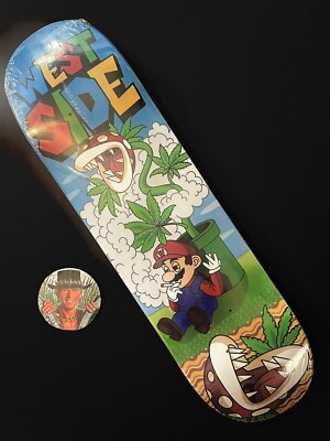 RARE Westside 420 Super Mario Smoking Power Up Skateboard Deck SNES Nintendo NEW