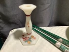 Fenton Hand Painted Holiday Decor Candle Stick Holder Signed & Candle