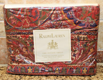 Ralph Lauren GALAHAD Red Paisley Flat TWIN Sheet 100% Egyptian
