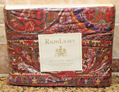Ralph Lauren GALAHAD Red Paisley Flat TWIN Sheet 100% Egyptian