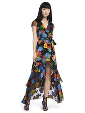 ALICE + OLIVIA Erika Black Floral Print Ruffle Belted  Dress  Size 8 NWOT