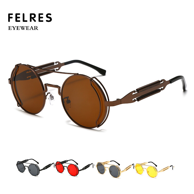 Blackburn Round Sunglasses - Italian-Made Unisex Shades With UV400 Protection - Classic Amber Frame - View #10