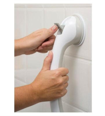 Bathtub Shower Handle 16 In Length Suction Cup Mount  Safe-er-Grip White