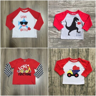 NEW Boutique Valentine's Day Shark Dinosaur Truck Boys Long Sleeve Shirt