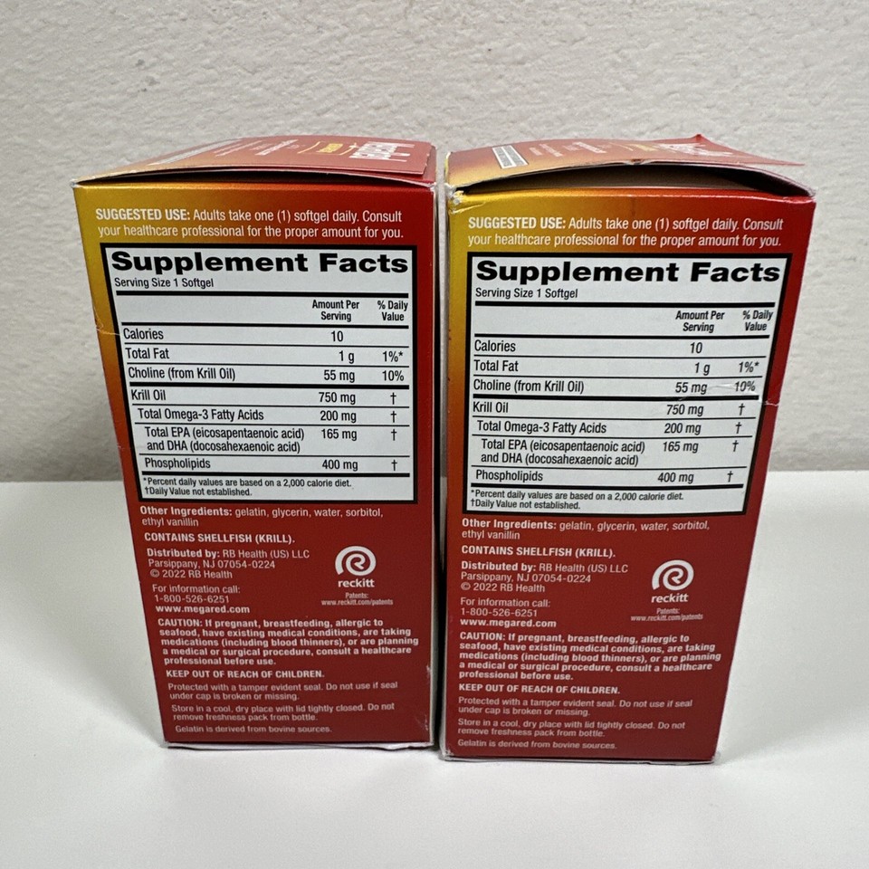 MegaRed Omega3 Krill Oil w/Choline 750mg (2x 8 Soft Gels, 160TL) EXP