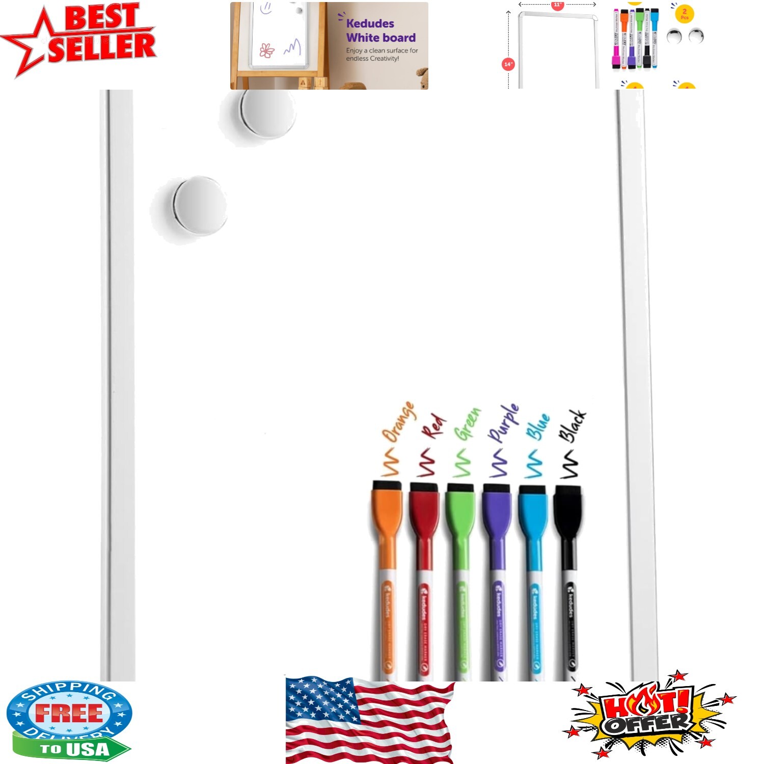 Stylish Magnetic 11x14 Memo Board with Markers - Wall Mountable