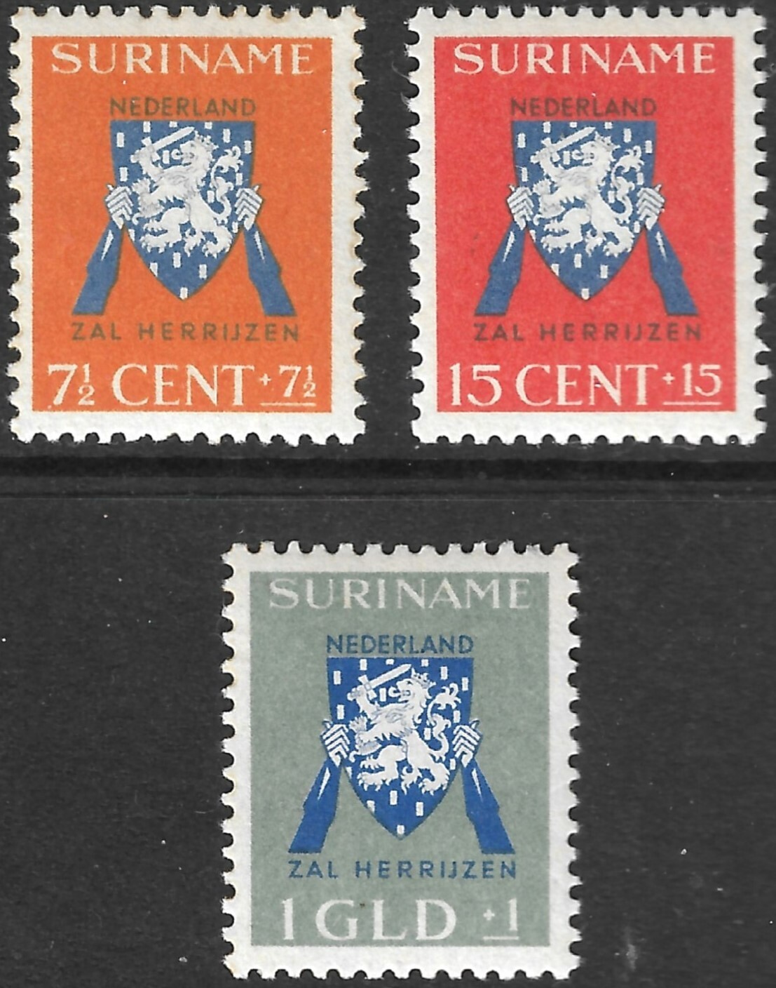 Surinam Scott B34-B36 XF VLH Semi-Postal Stamps 1941