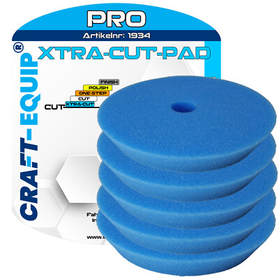 5er Sparpack Craft-Equip PRO Ø125mm DA Polierschwamm XTRA-CUT BLAU Polierpad Kfz