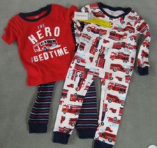 NWT Boy 18m Carter's 4-Piece Fireman Firetruck Tops Pants Pajama Set