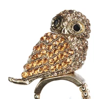 Statement 3D Owl Bird Brown Pave Crystal Cocktail Adjustable Ring