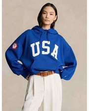 168 Polo Ralph Lauren Women's Team USA Hoodie Sweatshirt, Blue, XS.