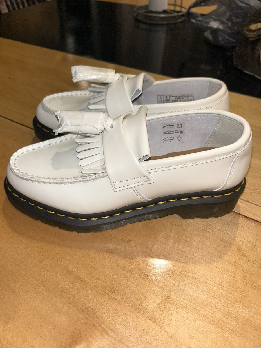 Dr. Martens ADRIAN White Smooth Leather Tassels Loafers Size Men's