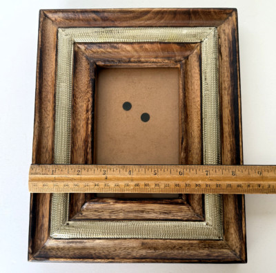 Wood & Silver Plated Photo Frame 11 x 9'' Vintage 70s Made in India