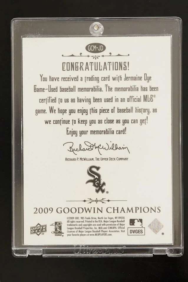 2009 UD Baseball Card Jermaine Dye Goodwin Champions Game Patch Relic GCM-JD - Image 2 of 2