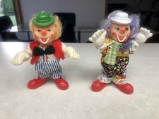 2 Vintage Rubber Head Clowns Poseable With Outfits 5 1/2  