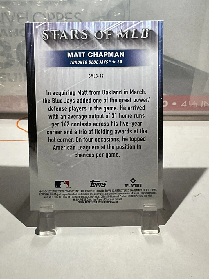 2022 TOPPS UPDATE STARS OF MLB #SMLB-77 MATT CHAPMAN TORONTO BLUE JAYS BASEBALL - Image 2 of 2