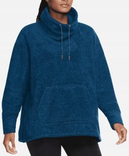 NIKE Fleece Cozy Funnel Cowl Neck Sweatshirt Blue Oversized Sweater Size XS