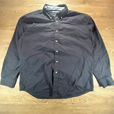 Tommy Hilfiger Shirt Men  s XL Navy Button Front Long Sleeve Pocket Cotton Preppy