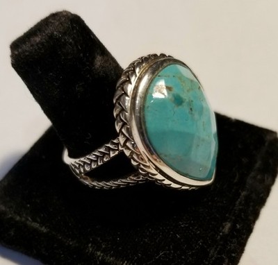 marked 925 sterling silver Barse shiny bright  modern Turquoise ring Sz 9 75 New