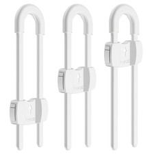  3 Pack White 4 Button Cabinet Locks, U-Shaped Proofing Drawers Safety Child Lo