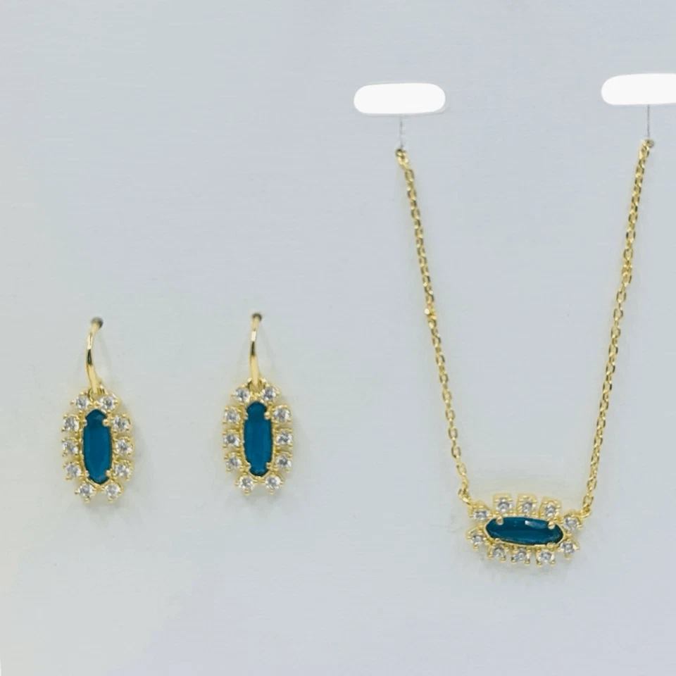 Kendra Scott Emma Colgante Enmarcado Collar y Pendientes Colgantes Conjunto de Regalo - Azul Oscuro Foto 4 de 4