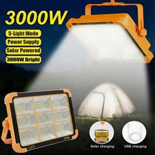 3000W Rechargeable LED Work Light Solar Cordless Portable Floodlight USB 5 Modes