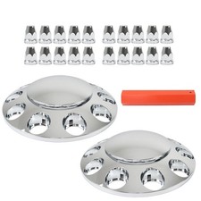 Set Of 2 Chrome Front Axle Wheel Cover With Hub Cap 33mm Lug Nuts For Semi Truck