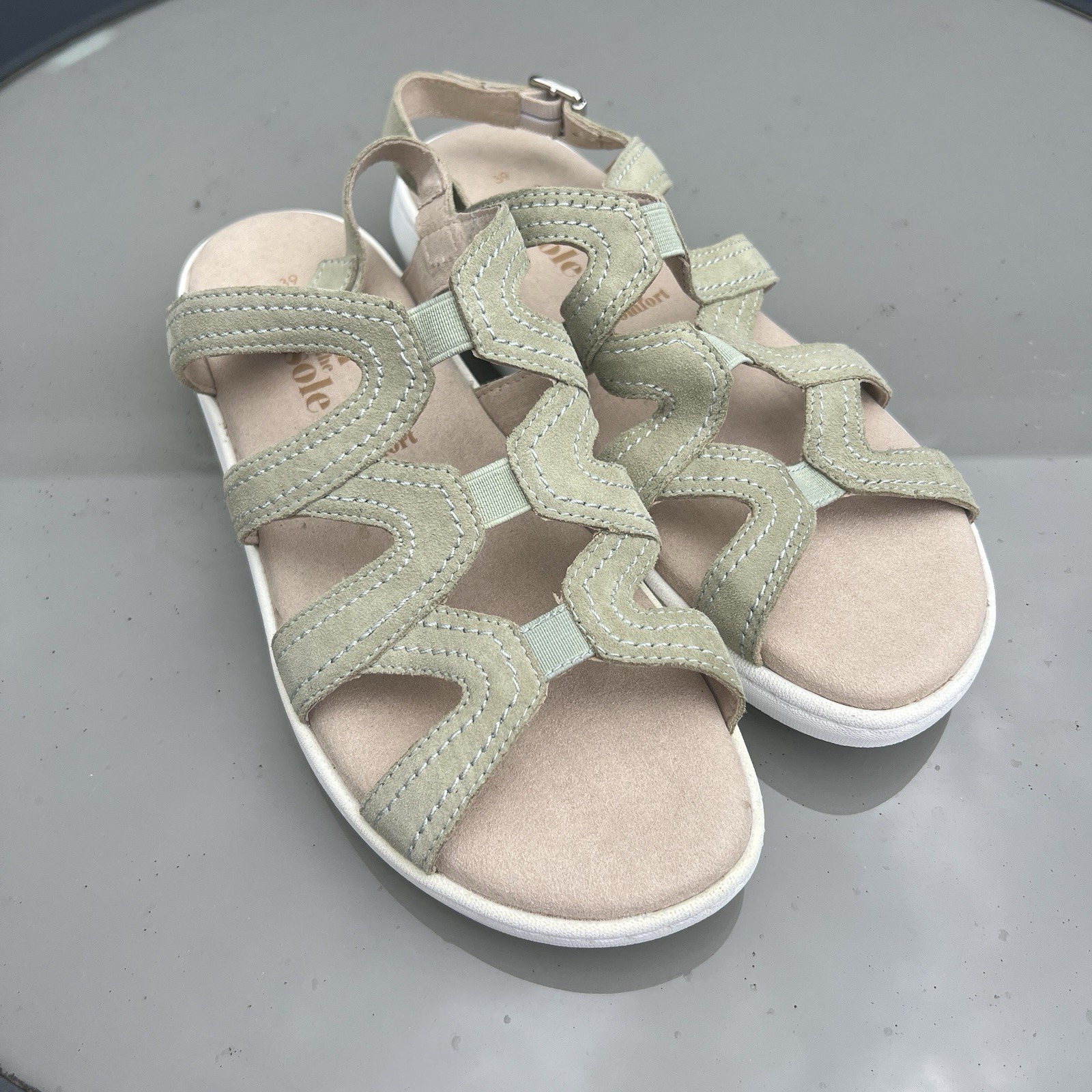 SAOLA Sandali donna Debenhams buoni per la suola scamosciati verde salvia ragazza taglia EU39 UK6