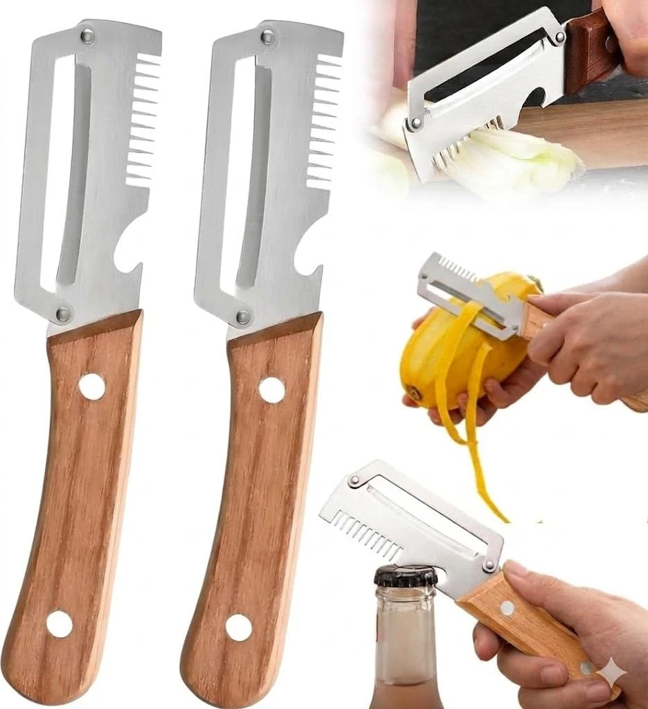 2 Pcs 2026 Upgrade Multifunctional Vegetable Peeler for 19*3.5CM, Wooden