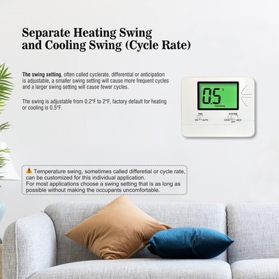 Wengart Non-Programmable Thermostat – 1 Heat / 1 Cool Single Stage, Battery Or 24V Hardwired, Large LCD Green Backlight, Easy For Seniors & Landlords