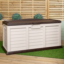 440L Heavy Duty Garden Patio Storage Box with Lockable Sit on Lid in Brown