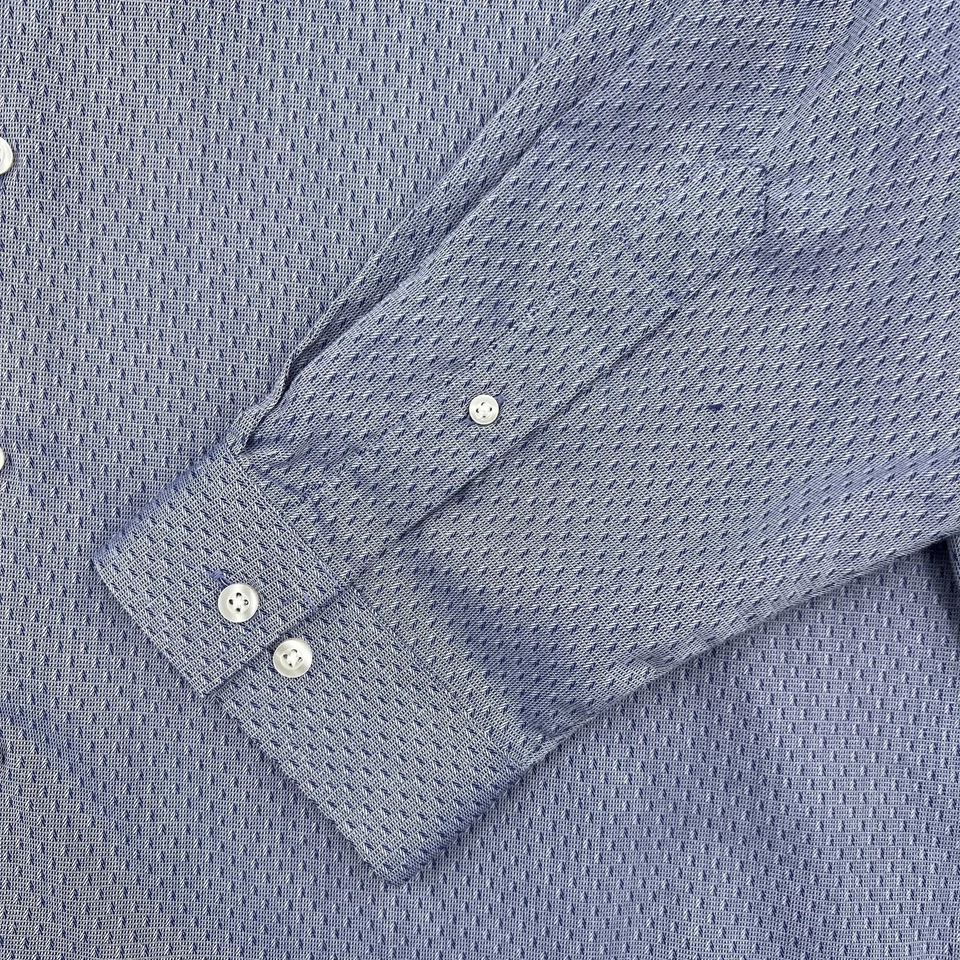 Camisa elástica J Ferrar para hombre XXL azul calce regular vestido geométrico abotonada Foto 4 de 4