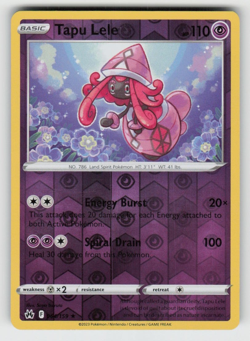 Reverse Holo Tapu Lele 064/159 Rare Crown Zenith Near Mint