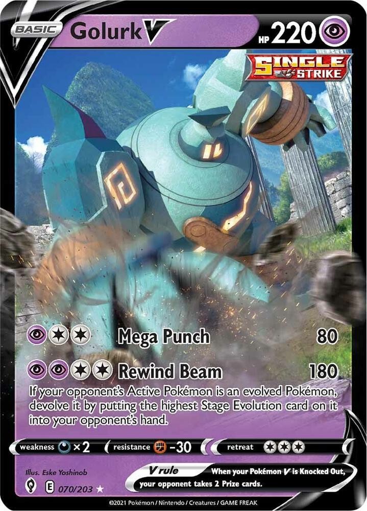 Golurk V 070/203 Holo Ultra Rare SWSH07: Evolving Skies NM Pokémon TCG