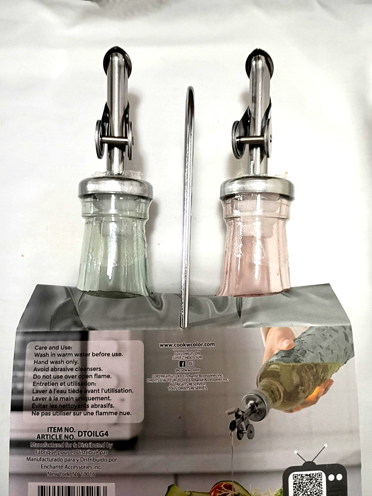 Cook With Color CWC Glass Gold Oil & Vinager Dispensers Pink & Green 17oz