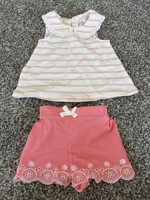 Max Studio Baby Girl Size 12M Coral & White Summer Outfit Short & Tank NWOT