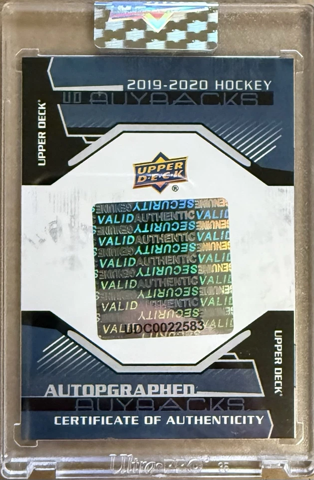 2019 UD BUYBACKS Sebastian Aho RC #8/25 AUTO 2016 YOUNG GUNS CANVAS ROOKIE Canes - Image 2 of 2