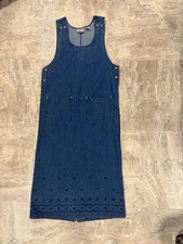 Vintage y2k 90s Blue Jean Denim Overall Jumper Dress Premier International Sz M