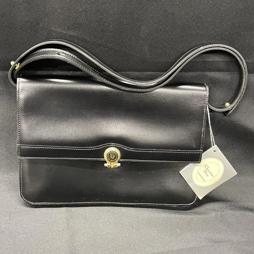 Sac à main fourre tout Dior cuir noir doré 2 voies avec étiquette état d'usage