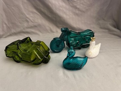 Vtg Avon Empty Glass Bottles Lot of 4 - Two Swans, Motorcycle & Golf Cart