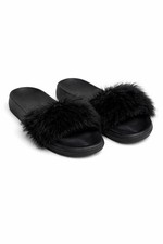 UGG Women's Black Faux Fur Slide Slippers Open Toe Comfort Casual Winter