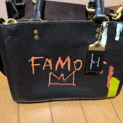 COACH x Jean-Michel Basquiat bestickte Lederhandtasche schwarz Art Bag Rogue 25