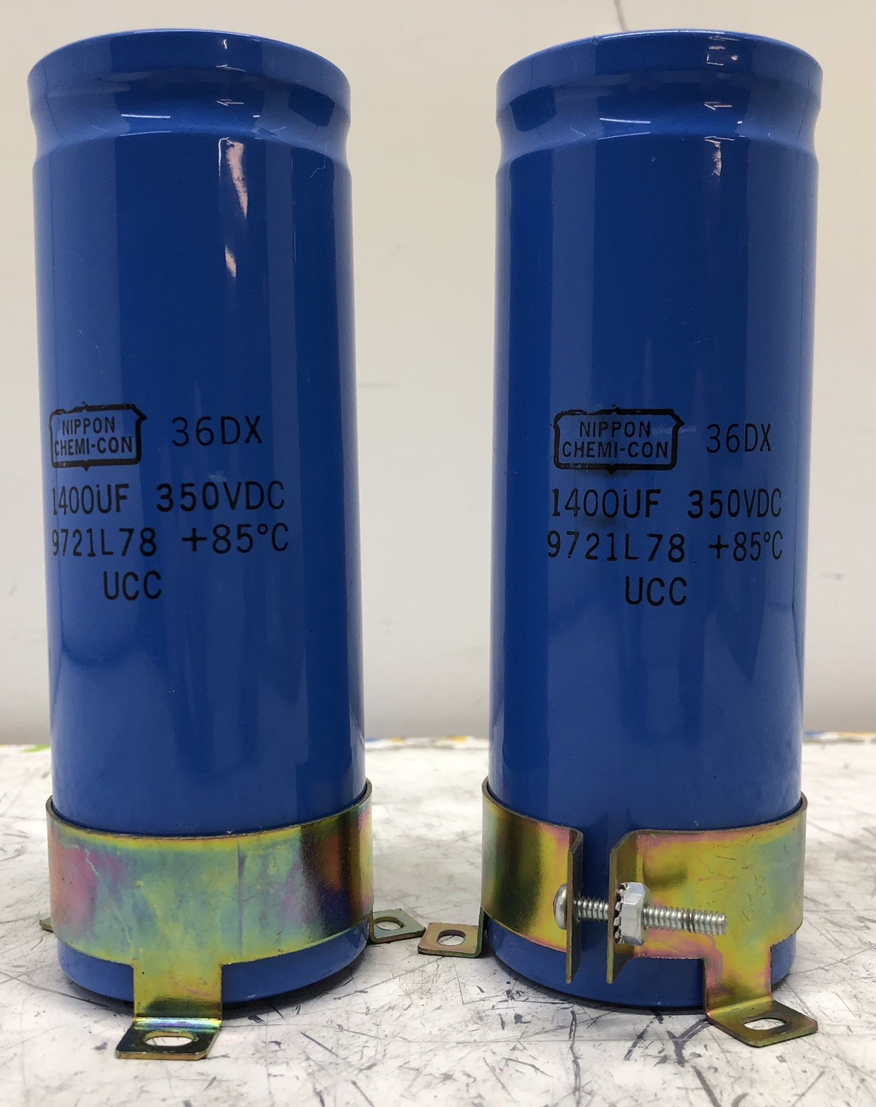 LOT OF TWO NIPPON CHEMI-CON 36DX 1400UF 350VDC 9721L78 LARGE CAN CAPACITORS